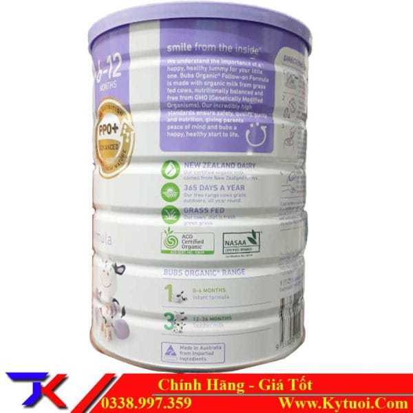 Sữa Bubs Organic Úc Số 2 800g